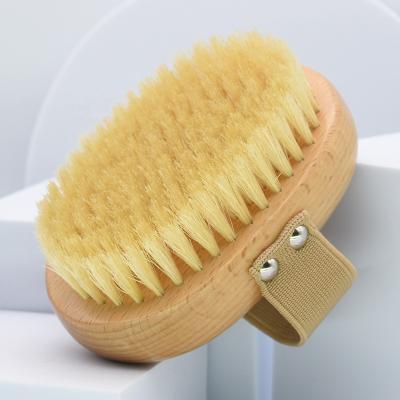 China EXFOLIATING Hot Sale Wooden Boar Hair Vegan Hair Bath Sweep Exfoliation Scrubber Massage Dry Skin Body Back Brush for sale