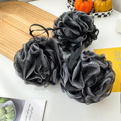 China EXFOLIATE Natural PE Shower Loofah Beanbag Ball Men Exfoliating Black Mesh Bamboo Charcoal Bath Sponge Scrubber Sponge Extra Large for sale