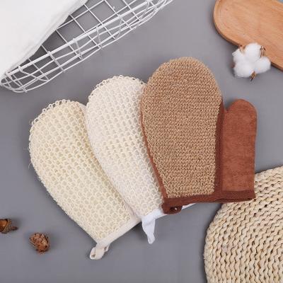 China EXFOLIATING 100% Natural Sisal Cotton Hemp Fiber Loofah Exfoliating Remove Dead Skin Sponge Scrubber Bath Glove for sale