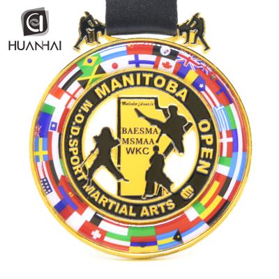 China Europe national flag color picture epoxy gold plating martial arts metal medal producer for sale