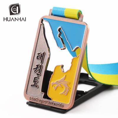 China Europe Huanhai Factory Custom Sports Shiny Gold Plated Soft Character Enamel Karate WKF Medal for sale