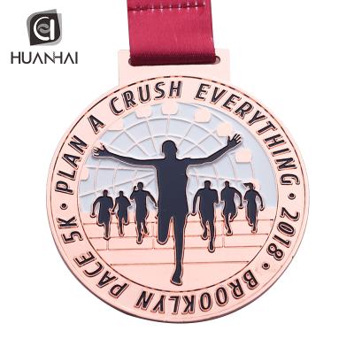 China Europe Manufacturer Huanhai Rose Gold Plated Metal Brooklyn Stride 5K Marathon Medal Customized for sale