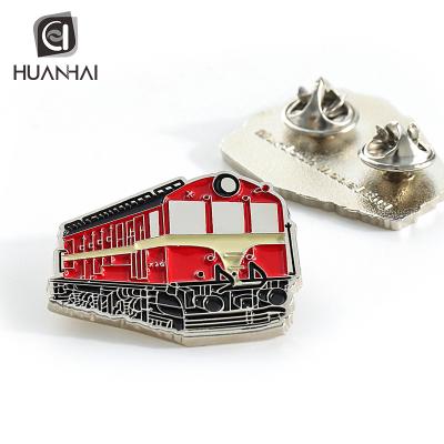 China Custom Europe Silver Metal Enamel Soft Logo Train Brooch Pin Badge for sale