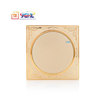 China Security Design Unique PC Electrode Carved Gold 10A 1 Gang 1 Way Wall Switch for sale