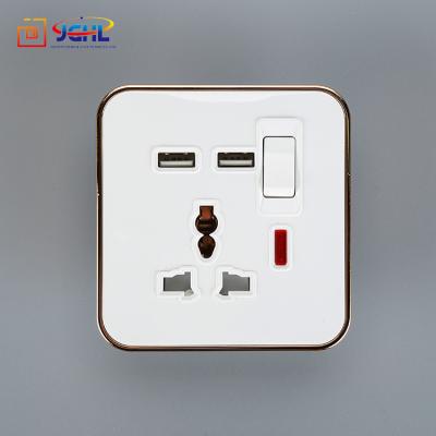 China Security Factory Supply PC Electroplate SWITCH 13A MULTI USB SOCKET WITH NEON for sale