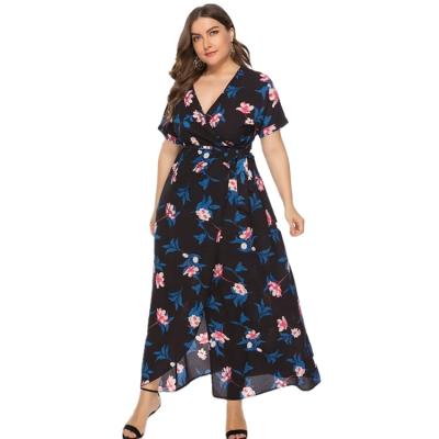 China Factory direct sales viable deep v-neck ladies split dress European plus size printed dress for sale