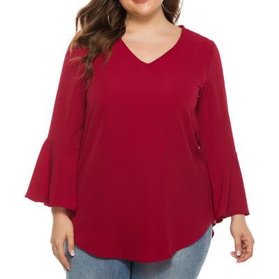 China Bestselling Red Casual Loose Plus Size Long Sleeve Ladies QUICK DRY Fashion Flare Sleeve Top for sale