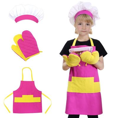 China Adjustable Chef Wear Set Shoulder Strap Kids Dressing Set with Hat Apron and Oven Gloves Gloves for Cooking Gift Baking Set for sale