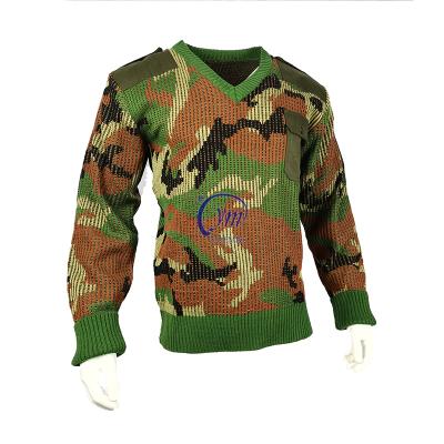 China Breathable High Quality Custom Camouflage V Neck Wool Pullover Army Military Sweaters for sale