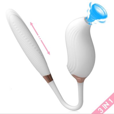 China Silicone+ABS 3 in 1 Silicone Vagina Clitoris Vibrator Massage Heat Vibrating Sex Toy Bird Shape Telescopic Egg Massager for sale