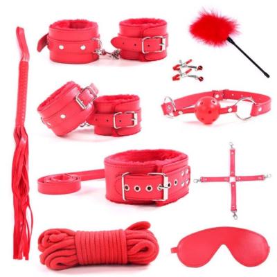 China Set Leather Plush SM 10pcs Sexy Flirt Alternative Toys Strapped Adult SM Whip Sex Toy BDSM Japanese Bondage Costume Sex Product for sale