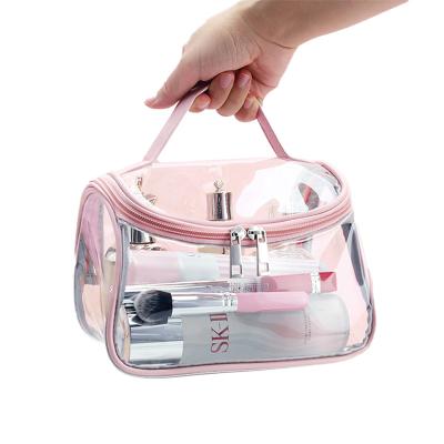 China Large Fashion Cosmetic Bags Waterproof Clear Make Up Bag Travel Wash Makeup Beauty Case Organizer With Double Zippers for sale