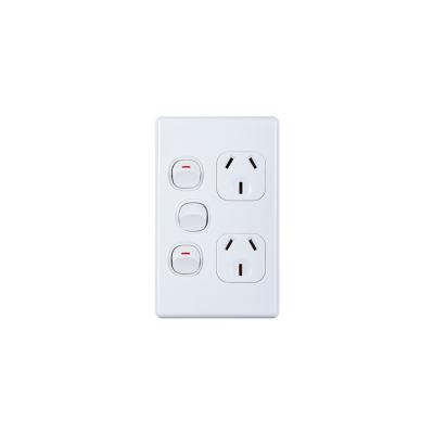 China PC Australia SAA Double Wall Socket With Extra Switch Vertical 250V 16A Clipol for sale