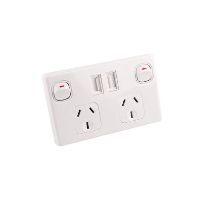 China Dual Pole Australia USB Electrical Wall Socket Residential / General Purpose Charger Outlet With USB for sale