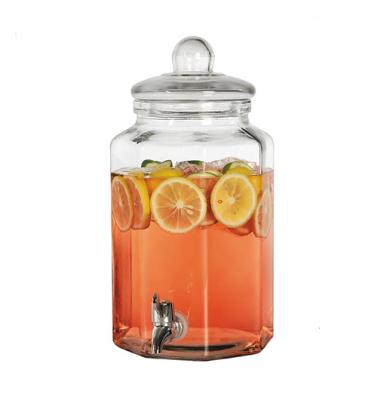 China 4LGlass Beverage Dispenser Glass Jar Kitchen Beverage Dispenser Food Grade Beverage Juice Jar D68668 for sale