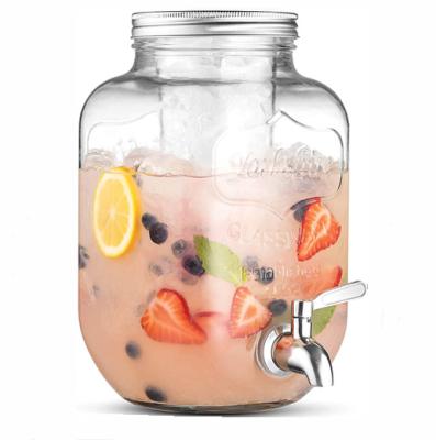 China 2 Gallon Mason Jar Glass Beverage Dispenser with Brew Chamber, Table Signand Black Holder G202107033 for sale