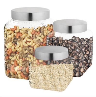 China The METAL BOX COLLECTION3Set of 3 PIECES viable glass containers in assorted sizes 75oz, 64oz, 43oz] makes an elegant accompaniment to for sale