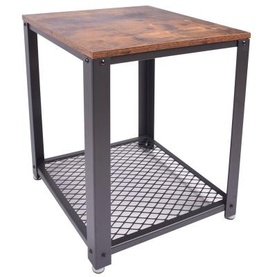 China OEM/ODM DRM Square Vintage Rustic Industrial Metal Wood Side Table for Living Room and Bedroom, Sofa Table for Small Spaces for sale