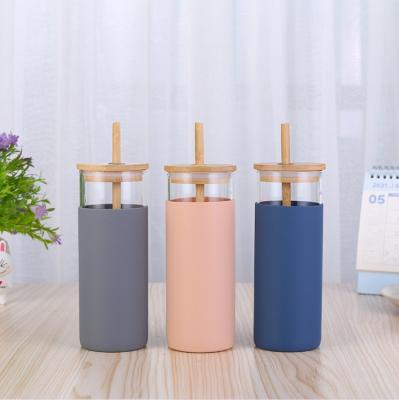 China Viable Water Bottles Tumbler With Straw And Silicone Sleeve Glass Eco-Friendly Glass Water Bottles 500ml for sale