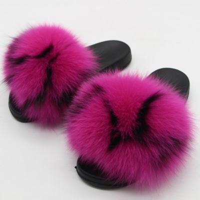 China Natural Fox Women Home Slippers Anti-Smell Real Fur Sliders Fluffy Comfort with Furry Feather Summer Flats Ladies Shoes Slides for sale