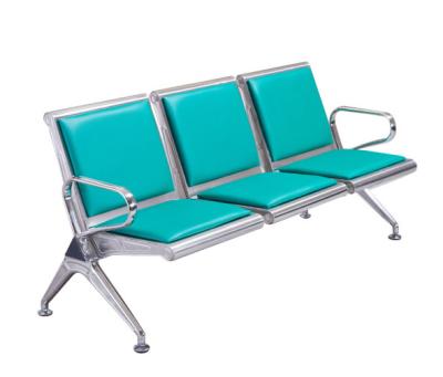 China Modern Modern Stainless Steel Public Metal Bench Seating Chair 3 Seater With Leather Cushion for sale