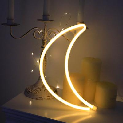 China PLUG-IN LIGHT BOX Outdoor Garden Lawn Led Decor Light Acrylic Moon Shape Neon Led Strip Creative Room Custom Led Sign for sale