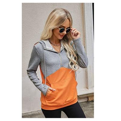 China 2022 Autumn New Style Women's Anti-pilling Hooded Zipper Contrast Pocket Quilting Sweater for sale