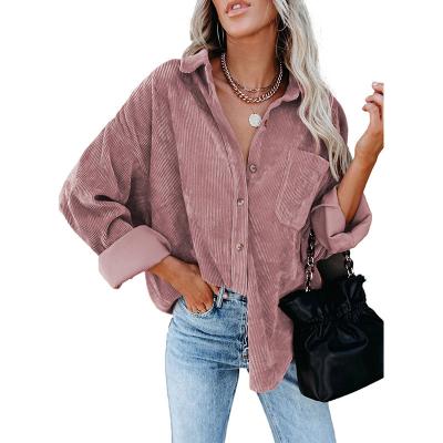 China Anti-wrinkle Pink Corduroy Corduroy Button Loose Shirt Corduroy Shirt Oversized Jacket For Woman for sale