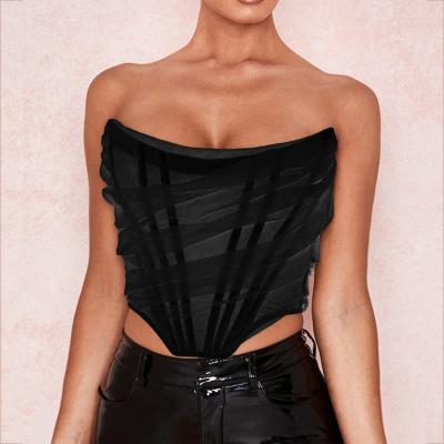 China Black Women's Front Tie Basic Corset Tank Sexy Women's Corset Tank Crop Tops Breathable Sleeveless for sale