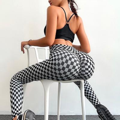 China Breathable Warm High Yoga Workout Gym Fitness Bubble Butt Hip Raise Spandex Gaiters Yoga Chessboard Legging Panties for sale