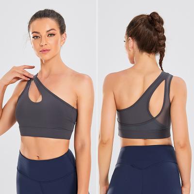 China High Print One Shoulder Yoga Sports Bra Breathable Gym Sports Bra Black Fitness Bra for sale