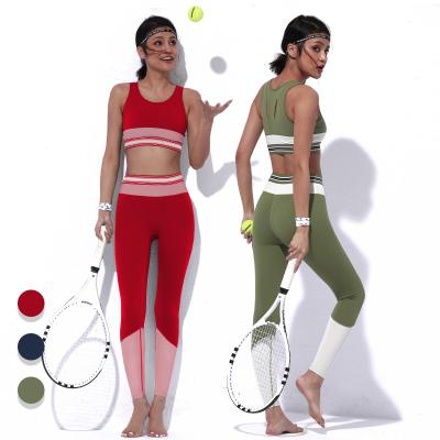 China New yoga clothes color original breathable patchwork beautiful back bra thin-fitting sportswear set for female for sale