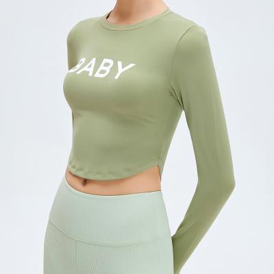 China Shirts & Avocado Green Women Yoga Tops Long Sleeve Sports Sexy Bra Tank Long Sleeve Crop Top For Girl for sale