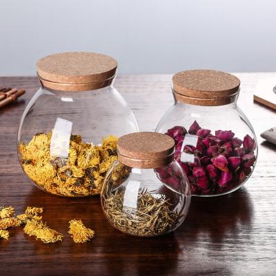 China Environmental Protection Airtight Decorative Container With Cork Lid Storage Jar Glasseam Coffee Sugar Tea Canister Set for sale