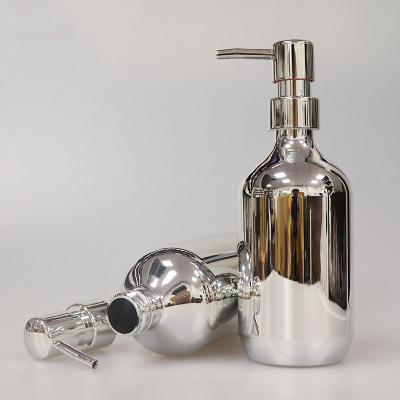 China Household Products 500ml Silver Essential Oil Bottle Essential Oil Bottle Lotion Press Spray High Grade Electroplating Glass Bottles for sale