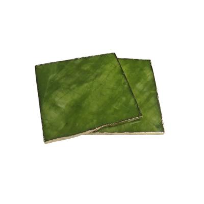 China 1 Pcs Viable Natural Green Gemstone Jade Coaster With Gold Edge For Home Decoration 3.5-4 Inches Adjust Shape for sale