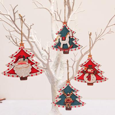 China Christmas Wooden Deer Snowflake Snowman Pendants Ornaments Tree Hanging for sale