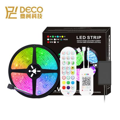 China Part RGB Dimmable Led Strip Lights Smart Sync SMD 5050 Led Rope Light Strip Kits With WIFI 24keys IR Sounds Remote Controller for sale