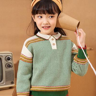 China 2022 retro anti-shrink children's clothing jacquard boys and girls spring and autumn color new collision children's sweater for sale