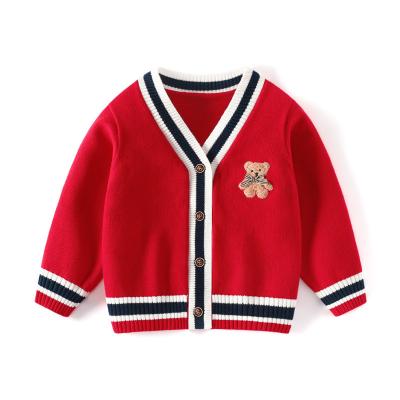 China Autumn and winter anti-shrinkage little girls back classic knitted jacket children's classic knitted cardigan pattern design V-neck straight clothing for sale