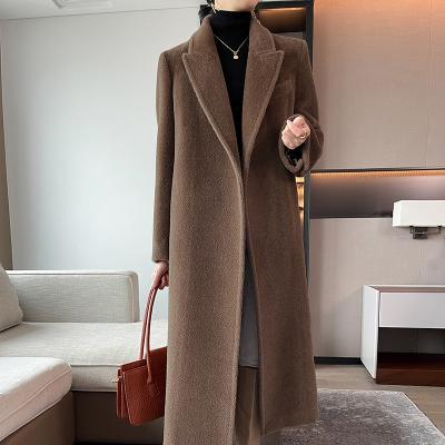 China Wholesale Price Breathable Camel Hair Fabric Luxurious Tie Along A Belt Fitted Elegant Womens Wear Minimalist Long Sleeve Cashmere Coat for sale