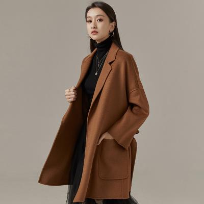 China Customization reversible winter style ladies high quality wool long coated pocket water ripple quality goods wholesale price for sale