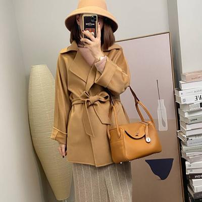 China Wholesale Reversible Classic Women's Short Woolen Handmade High Fashion Commuter Winter High Fashion Winter Lace-Up Coat for sale