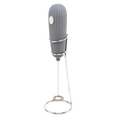 China Viable Gray Milk Frother Handheld Electric Beater Foamer Maker for Coffee Latte Hot Chocolate Egg Mixer with Stand for sale