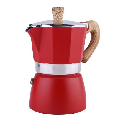 China Stocked Aluminum Stovetop Espresso Moka Pot In Red Color for sale