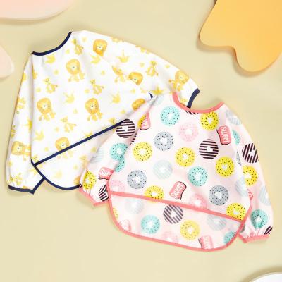 China Baby Waterproof Cute Self Cartoon Feeding Bibs Waterproof Infant Drinking Children Long Sleeve Baby Apron Shirt Bibs With Food Catcher for sale