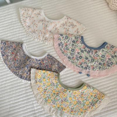 China INS Sustainable Infant Toddler Bib Floral Print Lace Faux Collar 360 Cotton Rotating Baby Bib For Newborn Girls for sale