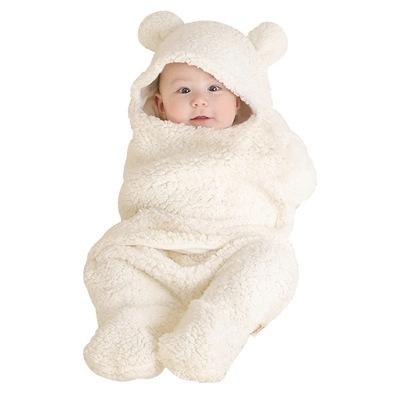 China Eco-Friendly Newborn Infant Romper Breathable Baby Sherpa Hooded Wrap Wrap Split Legs Stroller Newborn Cute Wrap Unisex Sleeping Bag for sale