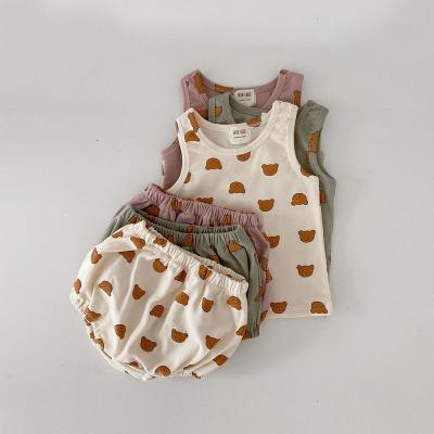 China Fashion Sweet Cute Printing New Baby Summer New Baby Clothing Set Sleeveless Top Shorts Suit Set for sale