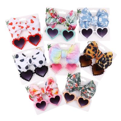 China 2pcs/set Leopard Hair Band Heart Sunglasses Elastic Nylon Headband Sets Dot Floral Print Sweet Boy Girls Soft Headwear for sale